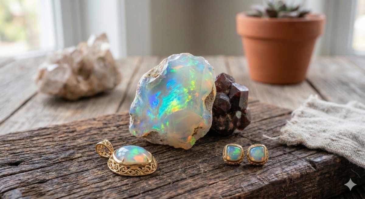 蛋白石（Opal） 又稱澳寶，被古希臘人譽為「匯集寶石色彩於一身」的神祕存在