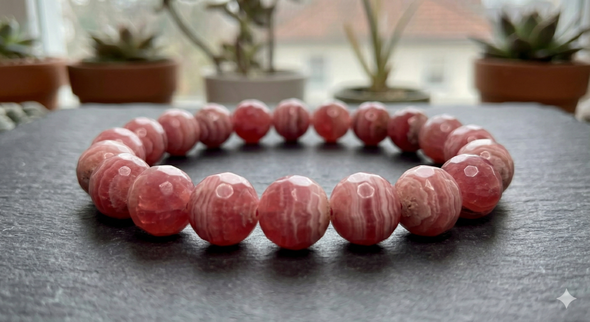 紅紋石擁有獨特的粉紅與乳白色相間的波浪條紋，這象徵著愛情的律動。