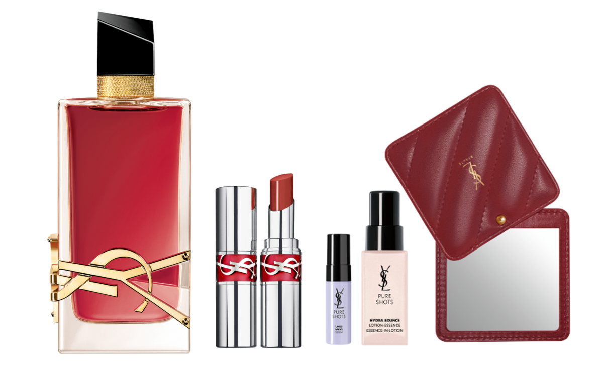 YSL 全台專櫃母親節開打期間購買全新【自由不羈沁心之果香水】+【情挑誘光水唇膏 #219沁心之果】享NTD 8000滿額贈YSL方形斜紋隨身鏡+極效活萃澎潤精華7ml +極效活萃彈潤亮膚露30ml。（價值NTD 2,220）