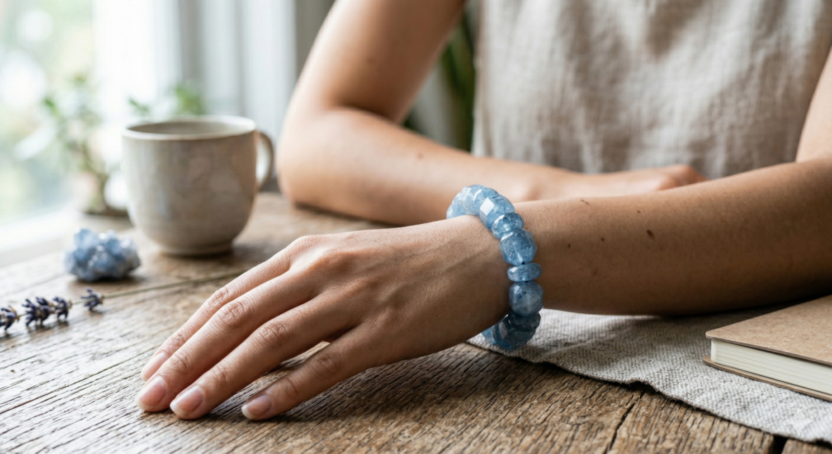 藍水晶引入平靜能量，強化邏輯思考，適合需要冷靜分析的時刻。