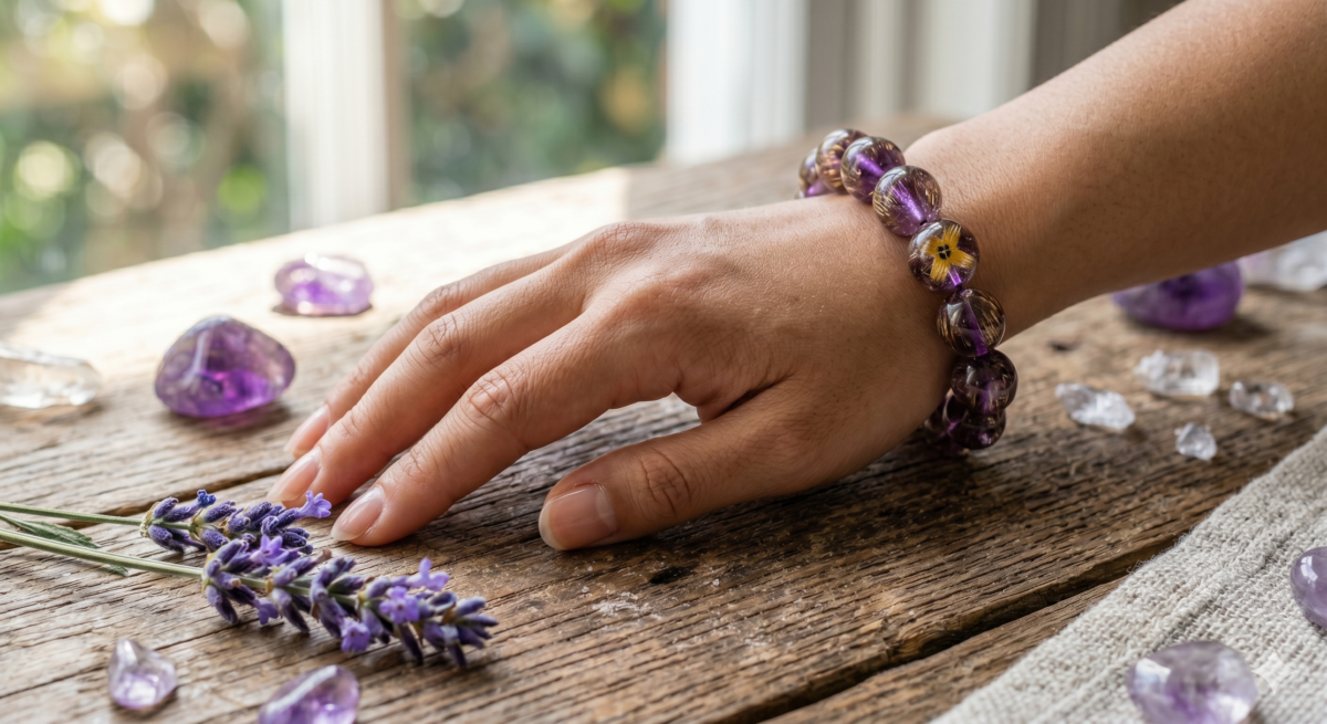 紫鈦晶開啟眉心輪，讓你在面對紛亂的商業競爭或生活決策時，能保持冷靜清明，看透表象。