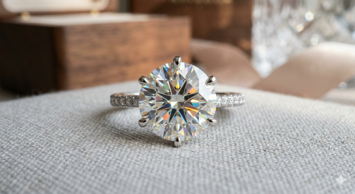 莫桑石（Moissanite）因其擁有比鑽石更閃耀的火彩，且價格僅為鑽石的十分之一，近年來成為婚戒市場與日常珠寶的新寵。