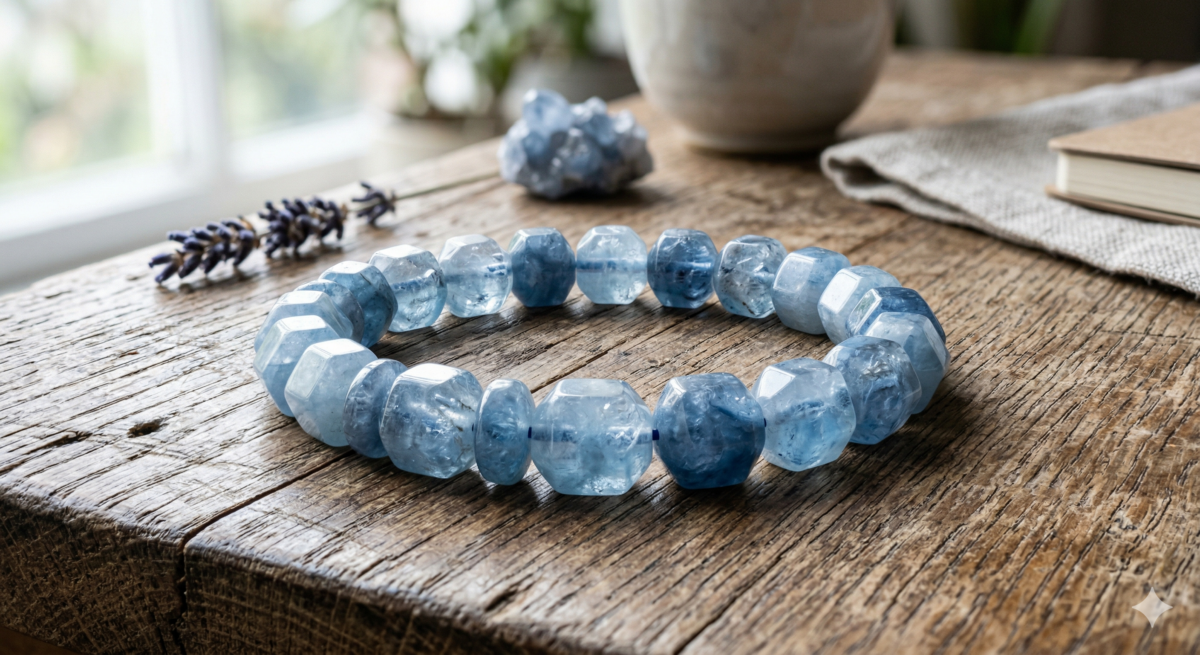 作為著名的「溝通之石」，藍水晶對應人體喉輪（Throat Chakra）