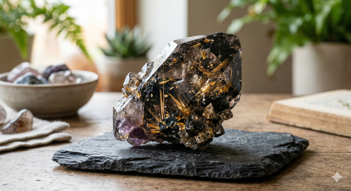 黑金超七（Black Gold Super Seven） 憑藉其深邃的黑金色澤與強大的能量屏障，成為水晶收藏家的首選。