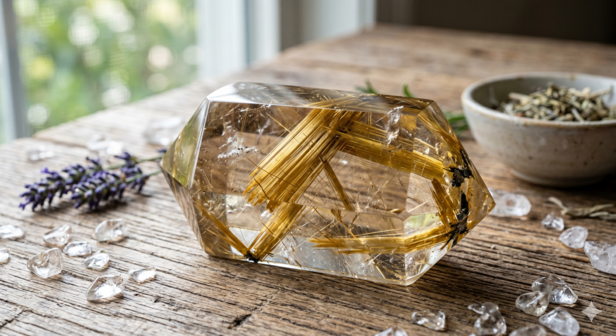 金鈦晶（Gold Rutilated Quartz）是水晶界公認的能量之王。它是石英水晶中含有金紅石（Rutile）包裹體的頂級品種。