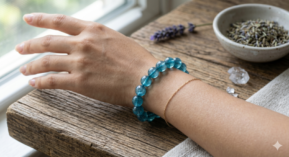 藍針的頻率與高維度能量連結，能安撫焦慮的心靈，讓妳在混亂中迅速回歸中心。