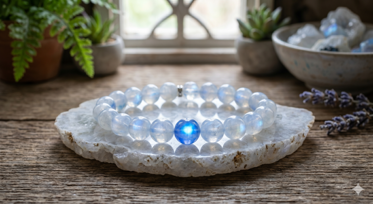 藍月光石為紊亂的情緒帶來穩定，尤其適合高壓環境下的都市人。