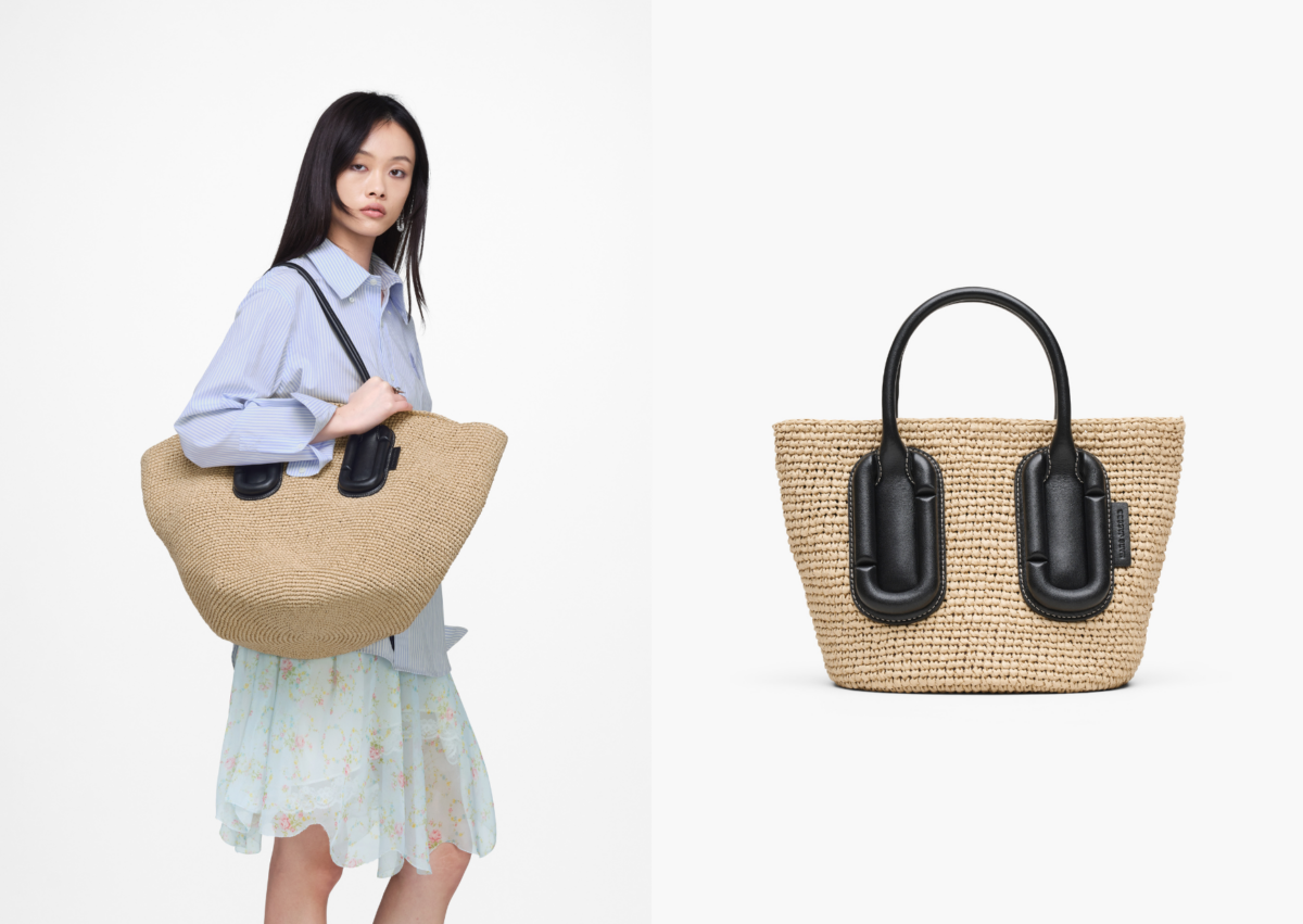 MARC JACOBS BABE 拉菲草托特包，NT$33,500；小款 NT$24,000