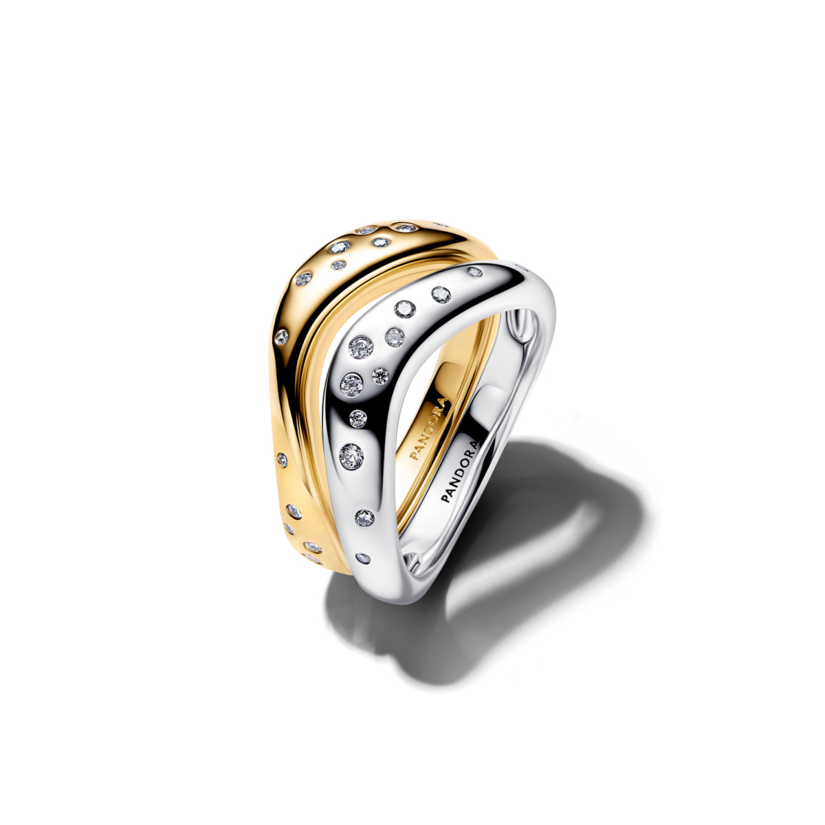 PANDORA 自然流線雙色疊戴戒指_164674C01_NT$4,680