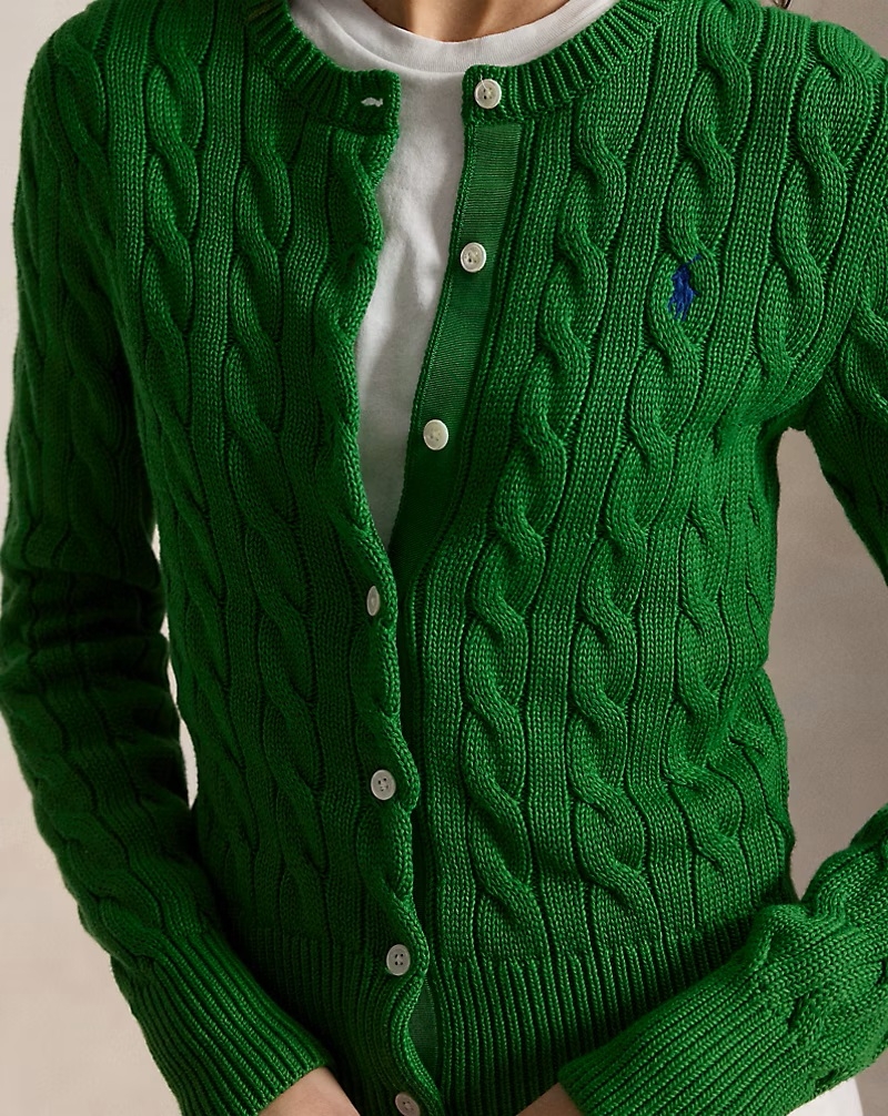 Polo Ralph Lauren 斐濟綠 麻花針織棉質圓領開襟衫