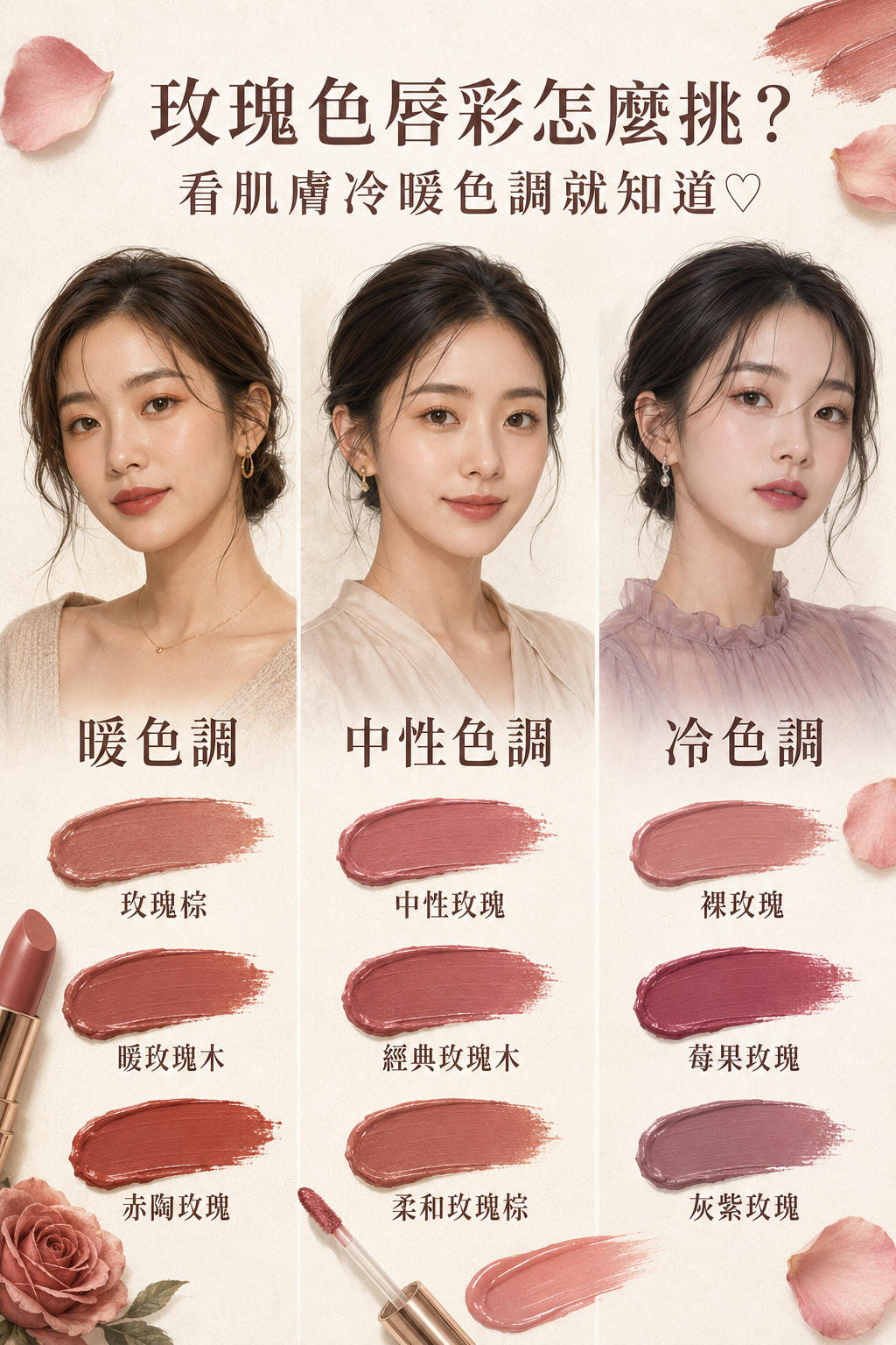 玫瑰色怎麼挑？先看肌膚冷暖色調