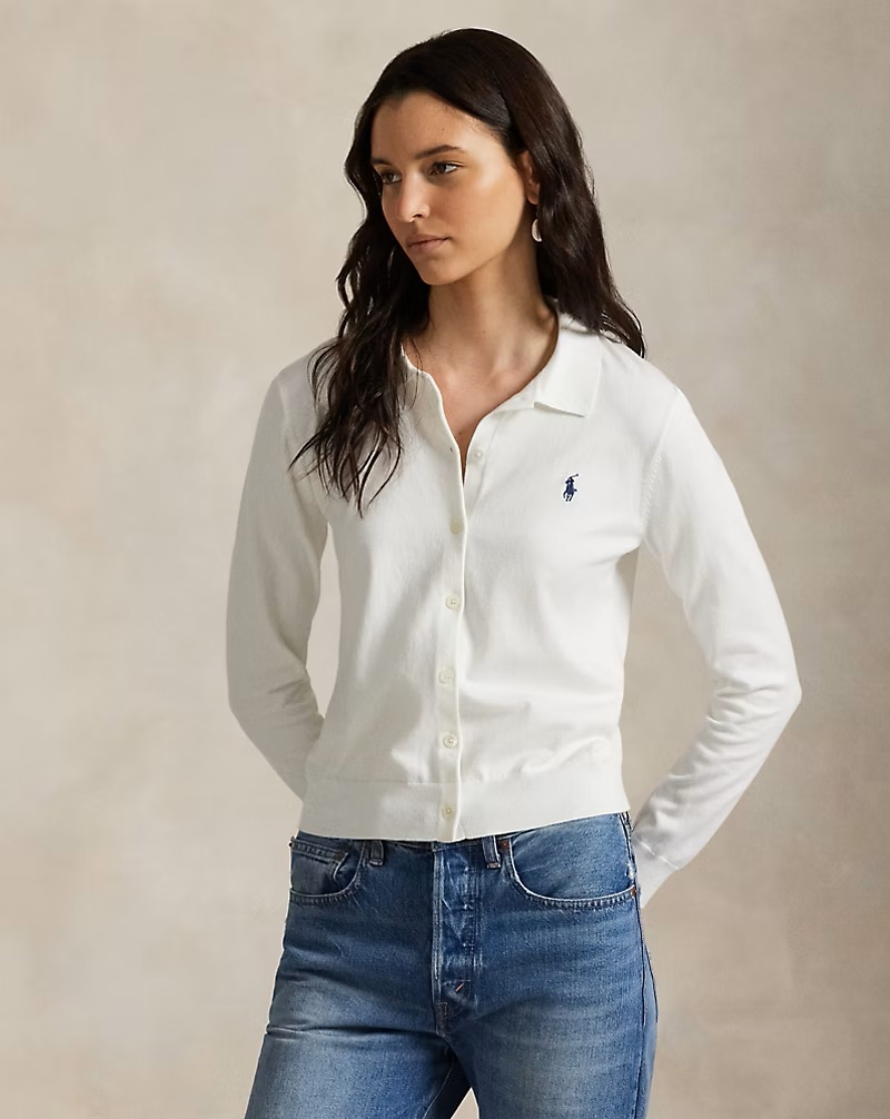 Polo Ralph Lauren 白色 Polo 領鈕扣開襟衫