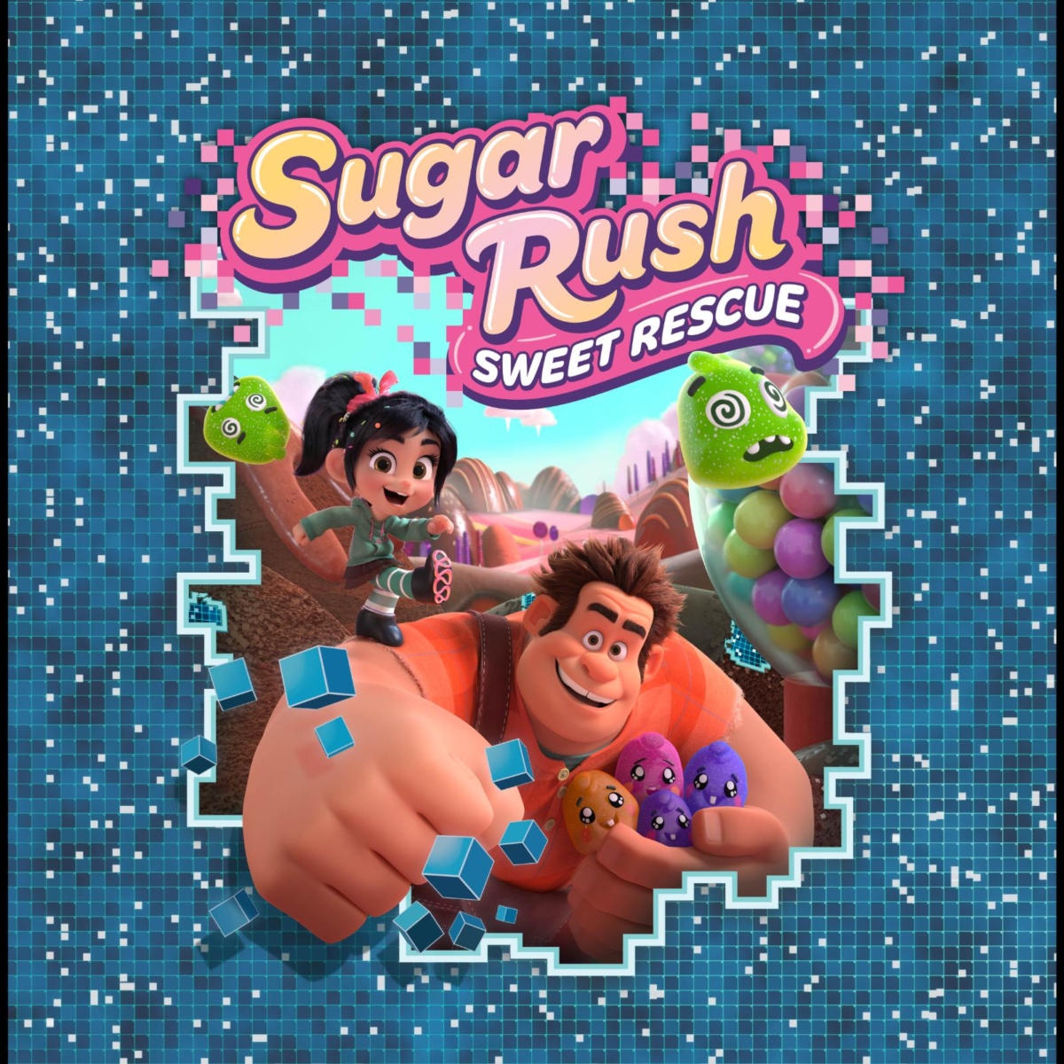 故事背景設定在糖果王國的賽車遊戲《Sugar Rush》中。邪惡的糖果大王製造了名為「糖果蟲（Sugar Bug）」的系統錯誤 Bug，企圖摧毀糖果賽車世界。